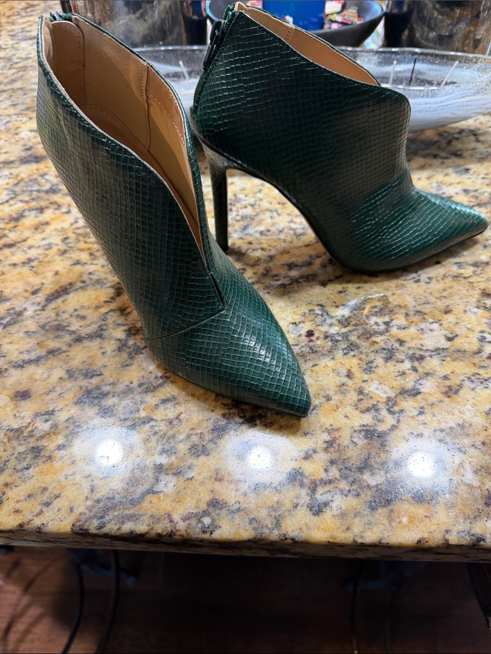 New York & Company Dark Green Textured Pointed-Toe Stiletto Booties